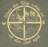 Detailansicht Compass Design auf earth green Shirt