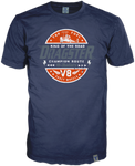 Multicolor Dragster Design auf navy T-Shirt der Marke 14ender, Rundhals kurzarm mit Brandlabel auf der linken Fronthochwertiger Vinatge Print